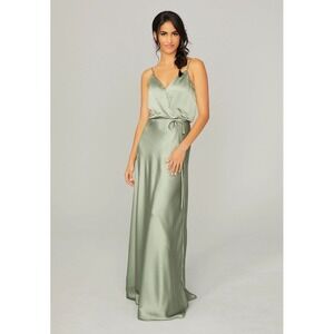 Mori Lee Women's Plus Sz 22 Green Silky Satin V-Neck Long Bridesmaid 21769 Dress